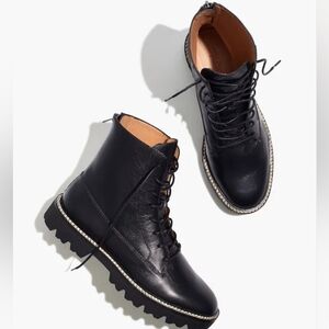 Madewell Citywalk Lugsole Lace-Up Combat Boots Black Leather Size 7.5